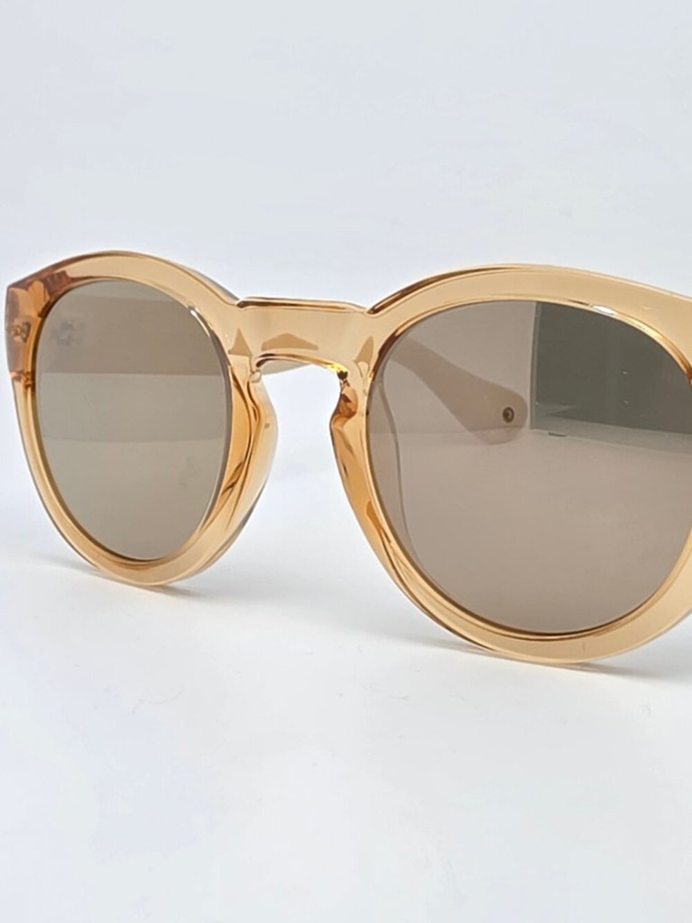 Havaianas Trancoso Crystal Peach Floral Frame Gold Mirror Lens Round Sunglasses